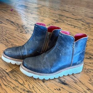 Bed Stu Black Ankle Boots with Red Lining